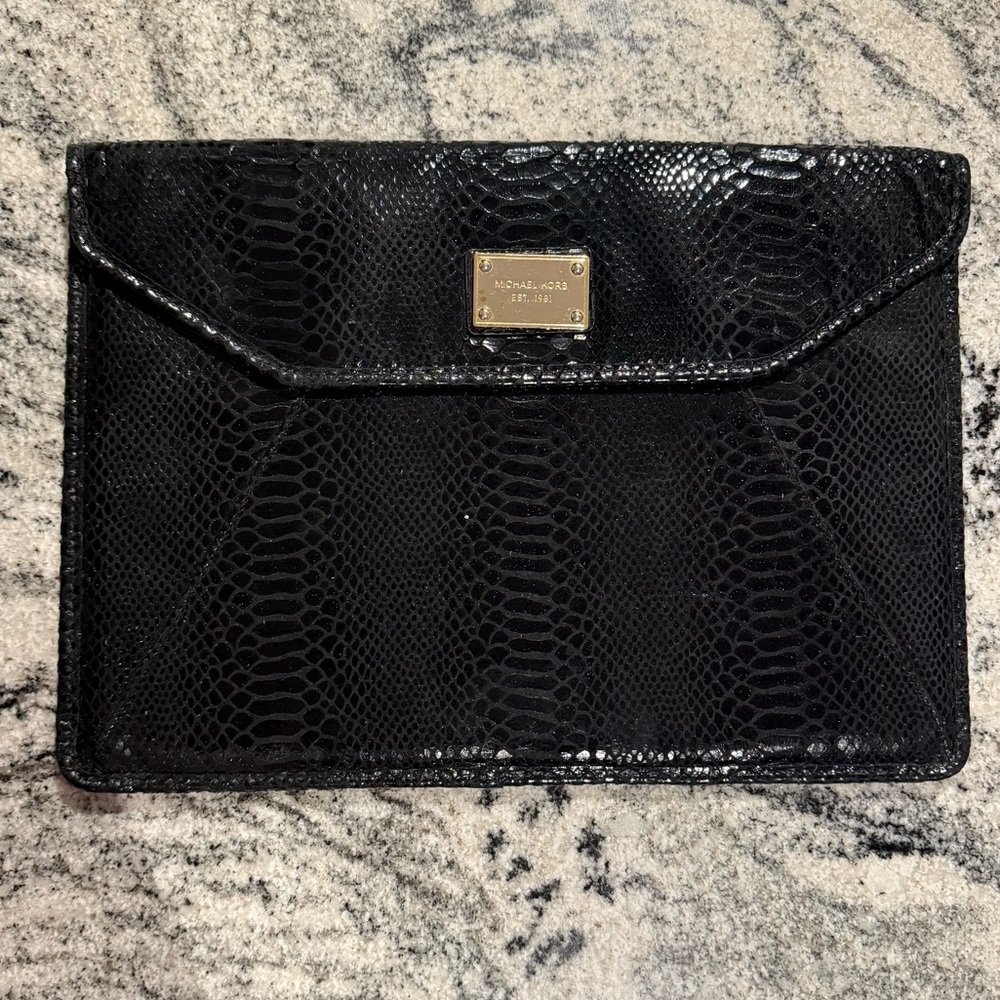 Michael Kors Black Python Laptop Sleeve W/ Gold Hardware